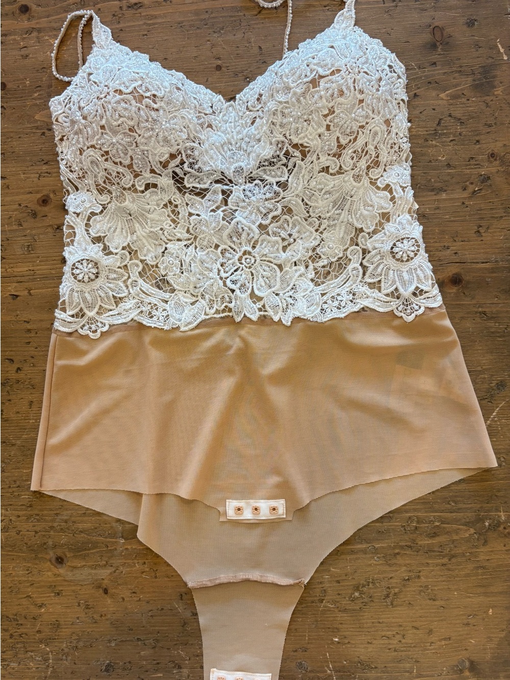Martina Liana White Lace Bodice with Nude Mesh Chemise